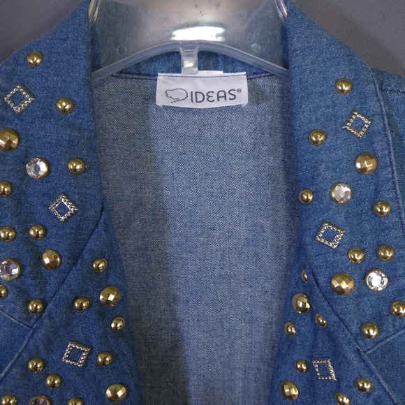 Vintage‎ 80s IDEAS Denim Rhinestone Blazer Size XL Western Glam Oversized - Picture 3 of 6